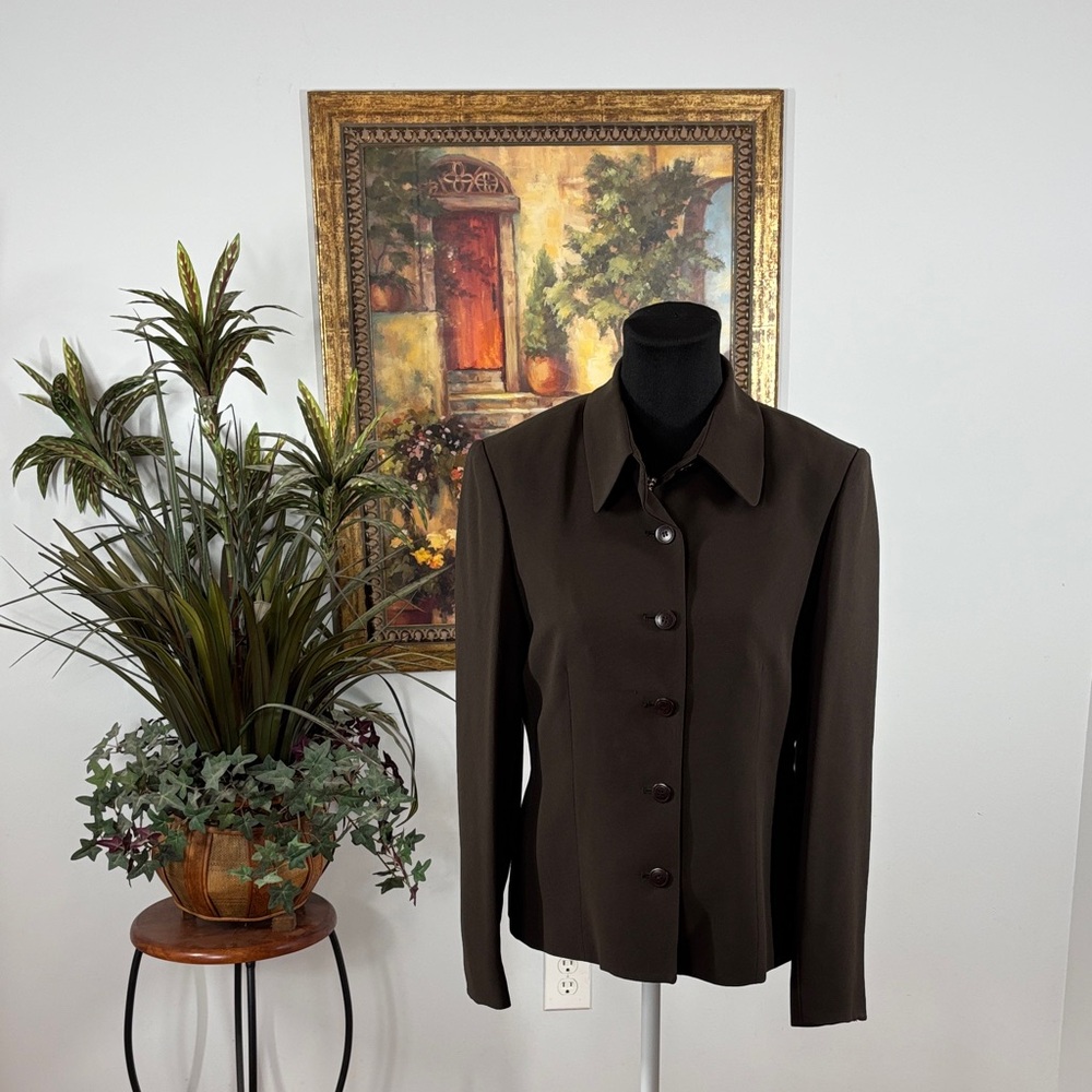 Casual Corner Espresso Women's Blazer Size 8 Button Up Pocket Long Sleeve lined‎